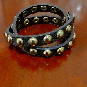Gold Studded brown Leather wrap bracelet fits 7"-8"
